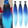 Pre Stretched Braiding Hair 26 Inch Ombre Red Kanekalon Braiding Hair Extensions Hot Water Setting Crochet Box Braids Hair (26 Inch (Pack of 3), Black-Blue-Sky Blue)
