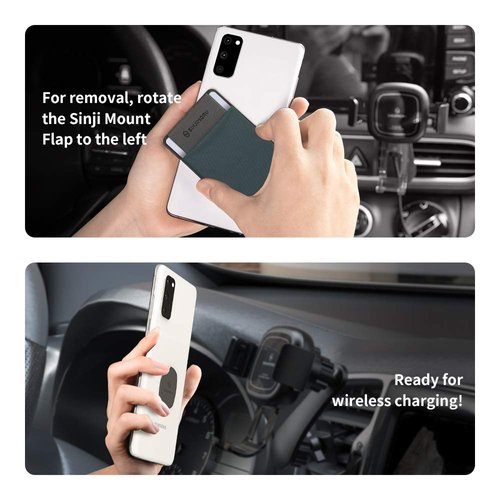 Sinjimoru Removable Cell Phone Wallet with Flap, Wireless Charging Compatible Cell Phone Card Holder for Back of Phone. Sinji Mount Flap Grey