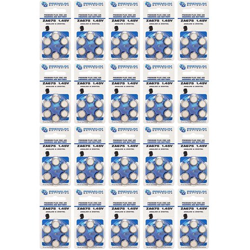 Premium Batteries Size 675, ZA675, PR44, P675 1.45V Zinc Air Hearing Aid Batteries Blue Tab (120 Batteries)
