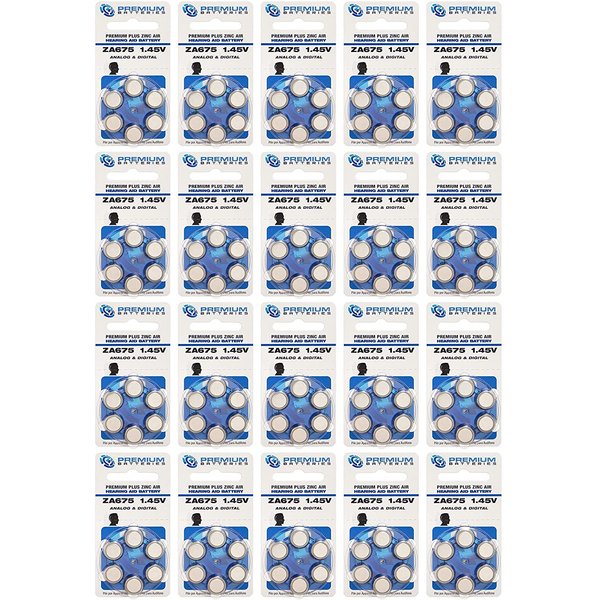 Premium Batteries Size 675, ZA675, PR44, P675 1.45V Zinc Air Hearing Aid Batteries Blue Tab (120 Batteries)