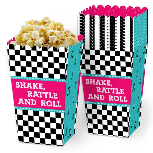 Big Dot of Happiness 50's Sock Hop - 1950s Rock N Roll Party Favor Popcorn Treat Boxes - Set of 12