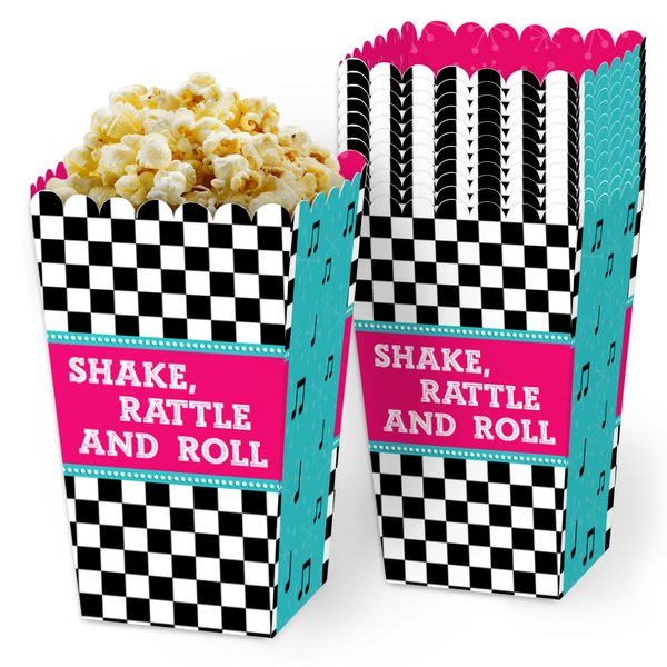 Big Dot of Happiness 50's Sock Hop - 1950s Rock N Roll Party Favor Popcorn Treat Boxes - Set of 12