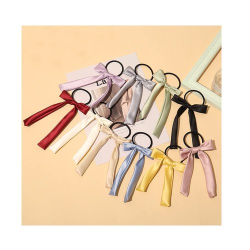 Hair Ribbon Ties Silk Bow Scrunchies Satin Cute Knotted Bowknot Hair Scrunchie Ribbons Tails Scarf Scrunchy Ponytail Holder Hair Bands Hair Elastic for Women Girls (10pcs)