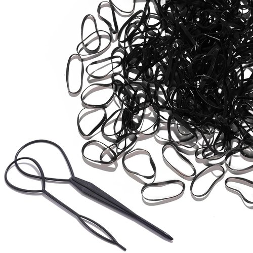 1000 PCS Hair Bands, Elastic Hair Band, Mini Hair Rubbers Ties with 2 PCS Topsy Tail Hair Tools for Girls Ponytail Hair Accessories, Soft Elastic Bands Non-Slip Small Hair Ties Black.
