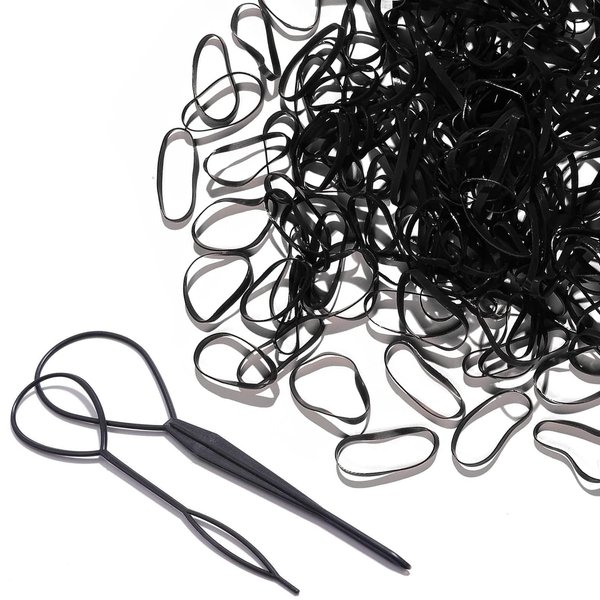 1000 PCS Hair Bands, Elastic Hair Band, Mini Hair Rubbers Ties with 2 PCS Topsy Tail Hair Tools for Girls Ponytail Hair Accessories, Soft Elastic Bands Non-Slip Small Hair Ties Black.