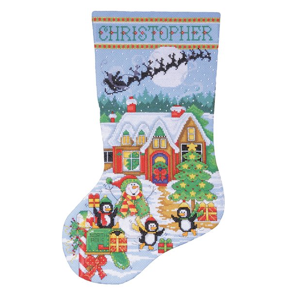 Tobin Penguin Party Counted Cross Stitch Stocking Kit