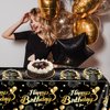 41Pcs Black and Gold Birthday Decorations,Happy Birthday Party Supplies Disposable Tableware Set Black Gold Birthday Paper Plates Napkins Tablecloth丨Happy Birthday Decorations for Men Women,Serve 20