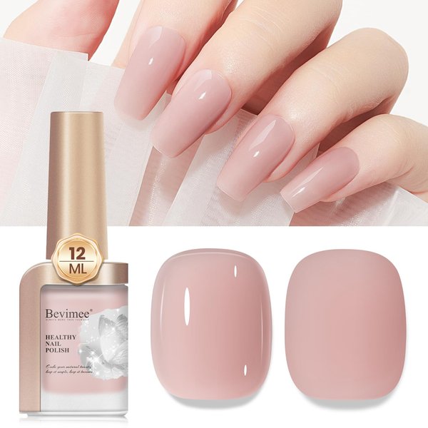 Bevimee Fast Drying Nail Polish 12ML Air Quick Dry, Sheer Nude Regular Color Nail Polish Holographic High Coverage Nail Lacquer Water Based Natural Nail Art No Required UV LED