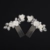 Rumtock 2pcs White Flower Silver Leaf Hair Comb Set for Wedding Brides Women Handmade Boho Jewelry