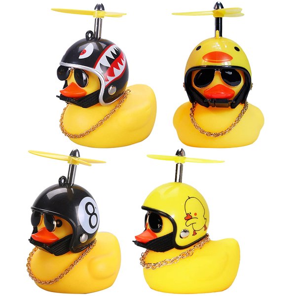 wonuu Duck Car Dashboard Decorations 3pack Rubber Duck for Car Car Accessories Rubber Duck with Thruster Helmet Sunglasses, and Gold Chain Cool Ornaments (U-Shark-Black 8-Chicken-Duck)