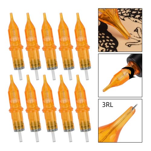 Tattoo Cartridge Needles, ATOMUS 10pcs 1RL 3RL 5RL 7RL 9RL Round Liner Disposable Tattoo Needle for Pen Rotary Machine Tattoo Supplies (Yellow 3RL 10pcs)