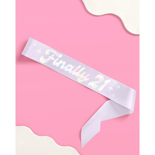 xo, Fetti Finally 21 Sash - Purple + Iridescent Foil | Fun Birthday Party Decorations, 21st Birthday Decor, HBD, Groovy Disco Bday, Finally 21, Cute Birthday Sash