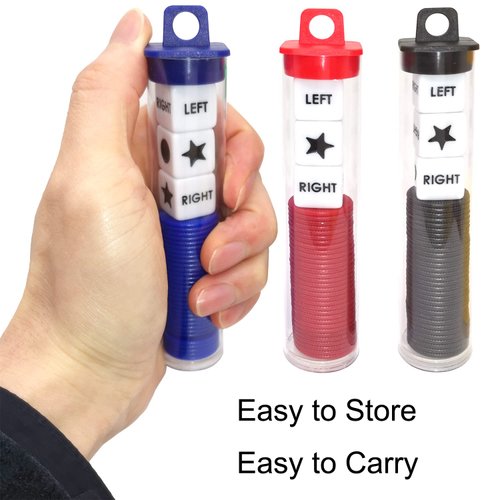 Left Right Center Dice Game Prime Set Bundle with 3 Dices + 36 Chips. Round Tube Storage is Very Convenient for Travel. Easy to Store, Carry Around. (3 Pack)