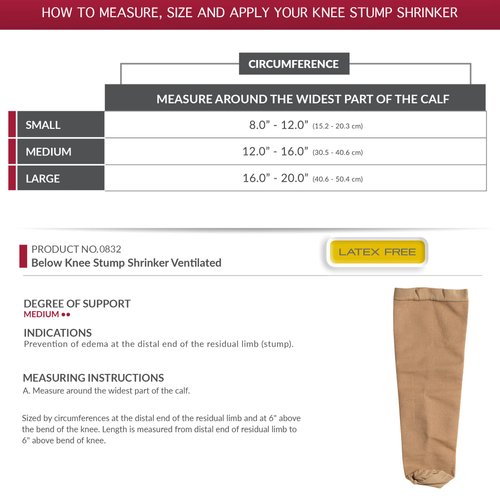 Truform-OTC 0832-M Below knee bk stump shrinker, limb compression with ventilation, amputee care, Beige, Medium (12-16" Calf)
