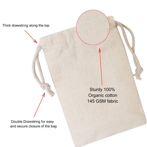 BIGLOTBAGS 100Pcs 3 x 5 Inches Premium Cotton Muslin Double Drawstring Bags, Reusable Bag Natural Cotton Bags with Drawstring Produce Bags Bulk Gift Bag Jewelry Pouch for Party Wedding Home Storage