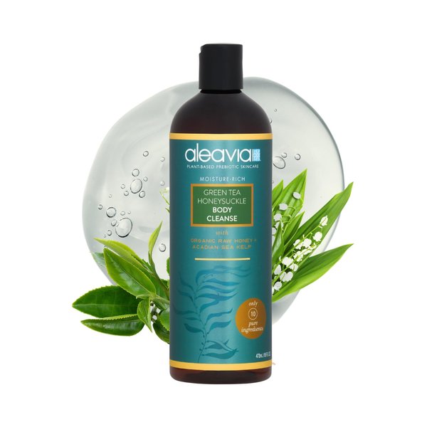 Aleavia Green Tea Honeysuckle Body Cleanse – Organic & All-Natural Prebiotic Body Wash with Raw Honey – 16 Oz.
