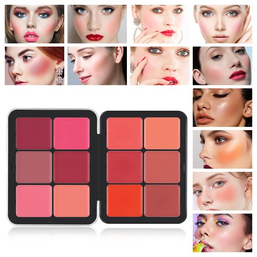 HOSAILY 12 Colors Cream Blush Palette Matte Blush Contour and Highlight Blush Palette Waterproof and Long Lasting Blush Cream Makeup Palette