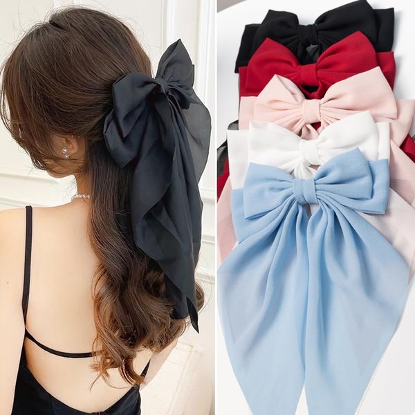 Hair Bows 5 PCS hair ribbon Hair Bows for Women Girls,Big Bows Hair Clips,Bow-knot Hair Clips for Women Thick Hair & Thin Hair,Nonslip Bows Claw Clips for Women, Bow Clips for Women,Bow Clips