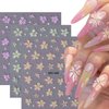 Tyuimhx 5 Sheets Flowers Nail Art Stickers Decals 5D Embossed Self-Adhesive Lily Flowers Nail Stickers Blue Pink White Green Purple Floral Nail Decals Supplies for Women Girls DIY Nail Tip Decorations