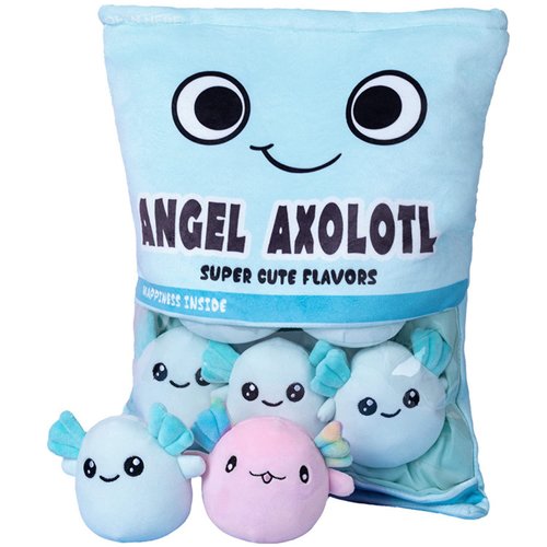 REFAHB Cute Axolotl Plush Toy, Removable Salamander Animal Stuffed Plush Pillow, Kawaii Plush Cushion Toy Game for Kids, Girls, Birthday Gift (6pcs a Bag, Blue)