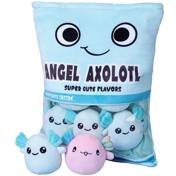 REFAHB Cute Axolotl Plush Toy, Removable Salamander Animal Stuffed Plush Pillow, Kawaii Plush Cushion Toy Game for Kids, Girls, Birthday Gift (6pcs a Bag, Blue)