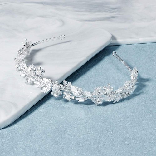 Oriamour Bridal headband Rhinestone Hair Band Bridal Headpieces for Bride Hair Jewelry Accessories (Silver)