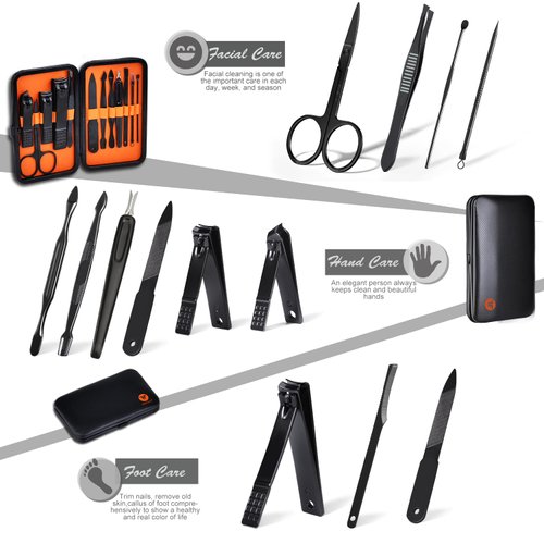 HANTEKAS Manicure Set Professional Nail Clipper Kit-12 Pieces Stainless Steel Manicure Kit, Women Men Grooming kit Nail Care Tools with Luxurious Travel Case