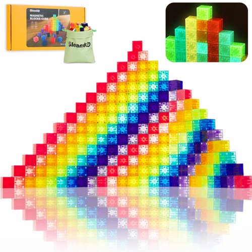 Gleamkid 54PCS Magnetic Blocks Set, Glow in The Dark Children Construction Kit, STEM Construction Stacking Toy, Multi-Color Rainbow Stacking Blocks, Ideal Present Gift for Kids 3+ Boys and Girls