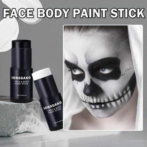 IONSGAKO Black and White Face Paint Stick with Brush Eye Black Stick for Sports Halloween Makeup Face Painting Kit for Clown Skeleton Vampire SFX Makeup