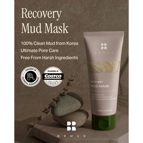 BRMUD Recovery Mud Clay Face Mask | Hydrating & Moisturizing Deep Pore Cleanser Korean Face Mask w/ 91.8% Nature-Derived Ingredients | Gentle K Beauty Oil Control Wash Off Mud Face Mask (3.72 fl oz)