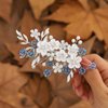 Jeairts Flower Wedding Hair Clips Blue Beaded Wedding Hair Pieces Glitter Crystal Pearl Headpiece Hair Barrette Bridal Hair Accessories for Women and Girls