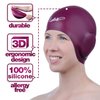 Swim Caps Ear Protection 3D - Swimming Cap for Women Men - Silicone Swim Cap Waterproof - Fits Long Hair & Short - Adult Swim Cap - Youth Swim Cap - Swim Hats (Windsor Wine)