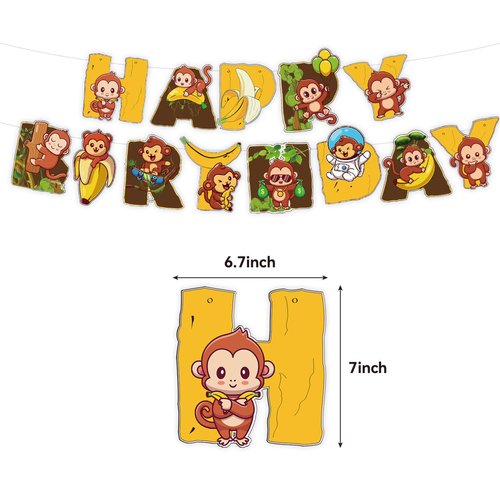 38Pcs Monkey Theme Birthday Party Supplies and Decorations Monkey Happy Birthday Banner,Latex Balloon, Cupcake Toppers, Set Animal Birthday Party Supplies for Kids Family