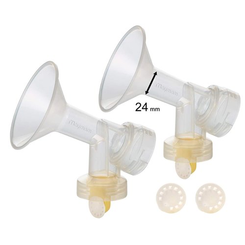 2X One-Piece Breastshields, Valves, Membranes Compatible with Medela Pump Parts, Pump in Style, Lactina, Symphony, Swing; 24 mm Standard breastshields; Made by Maymom, Clear