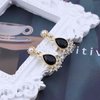 Sttiafay Vintage Black Crystal Teardrop Earrings Crystal Tassel Drop Earrings Gold Pearl Stud Earrings Black Onyx Earring Jewelry for Women and Girls
