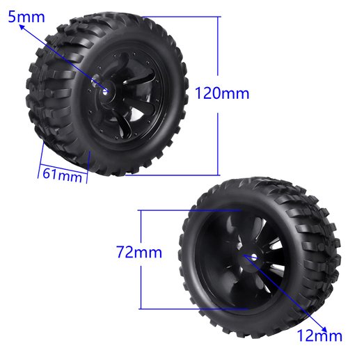 Hobbyfire PreGlued 12mm Hex 1/10 Scale RC Truck Tires and Wheels Compatible with Traxxas Rustler VXL Redcat Volcano Brushless 2s 3s Lipo