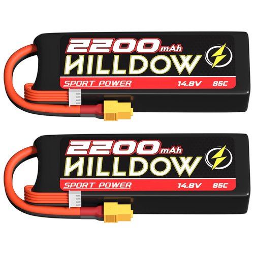 Hilldow 14.8V Lipo RC Battery 4S 85C 2200mAh Lipos Batteries Rechargeable with XT60 Plug for RC Models Airplane Helicopter Remote Control Quadcopter Drone FPV (2 Packs)
