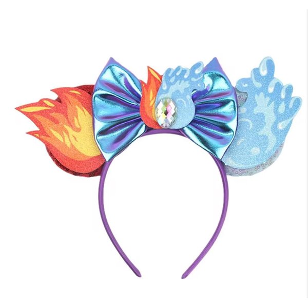 Atvscay Mouse Ears Headband Shiny Mouse Ears Sequin Bow Headbands For Women (Ice and fire element)