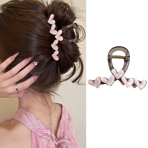 Heart Hair Claws for Women for Thick Hair French Hair Barrettes (Pink)