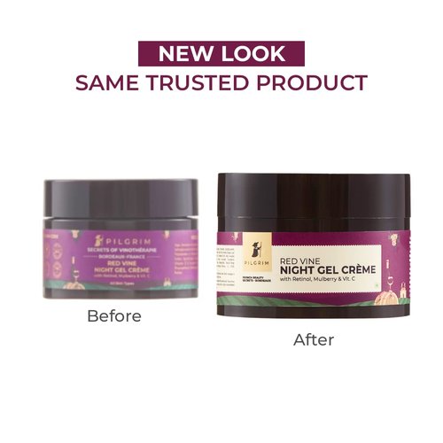 Pilgrim Red Vine Night Gel Crème | Infused with Vitamin C, Retinol & Mulberry | Anti Aging Face Cream | Reduces Fine Lines | Nourishes & Repair | 1.76 Fl Oz/50g