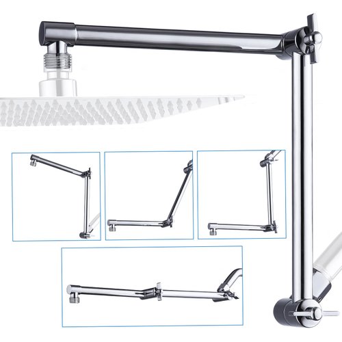 G-Promise Shower Head Extension Arm, 16" Solid Brass Adjustable Extender with Lock Joint, Standard 1/2", Rise or Lower Rainfall and Fixed Shower Head, Height/Angle Adjustable Extension Arm Attachment