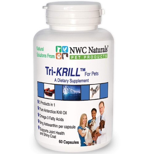 Tri-Krill Oil Capsule Supplement for Dogs and Cats, Supports Joint, Brain, Supports Healthy Skin and Coat, Pure Antarctic Krill with Astaxanthin, Omega-3, DHA, EPA by NWC Naturals