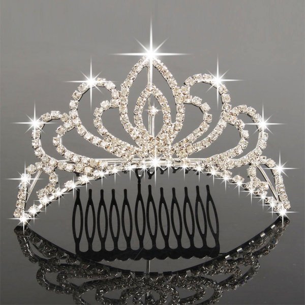 Bseash Mini 4.4" Silver Crystal Tiara Crown Headband Princess Elegant Crown with combs pin for Women Girls Bridal Wedding Prom Birthday Party
