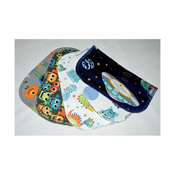 Gina's Soft Cloth Shop 1 Ply Printed Flannel 8x8 Inches Set of 5 Little Wipes Monsters
