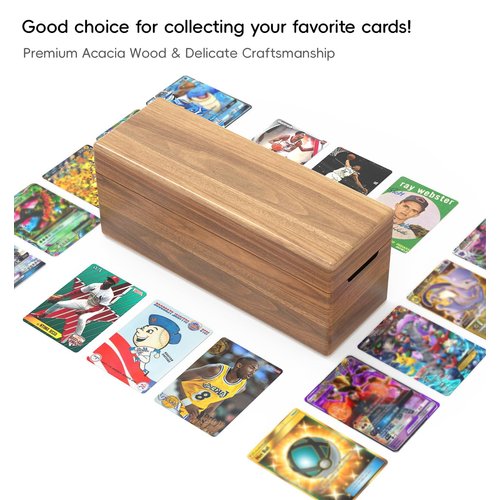 Neando Card Storage Box for PTCG Trading Cards, Magic MTG Cards Organizer with 5 Compartments, fits for 600+ Single Sleeved Cards, Acacia Wood, 3.5’’W x 10’’D x 4.1’’H