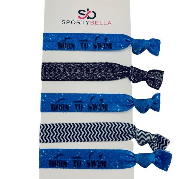 Swimming Hair Elastic Set - Girls Swimming Accessories - No Crease Swimmer Hair Elastics Set - Swim Accessories for Girls, Women, Coaches, Teams, Swim Meets, Swim Themed Gifts for Swimmers blue
