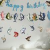 Huyfoig Gone Fishing Happy Birthday Decorations Banner Hanging Banner Swirls for Fish Lovers Assorted Fish Cutouts Fishing Party Supplies