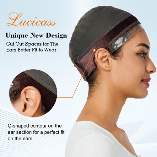 lucicass Wig Cap Wig Grip Cap for Keeping Wigs in Place Non Slip Wig Cap with Velvet Wig Grip Band Make Your Wig Be Glueless (Brown)