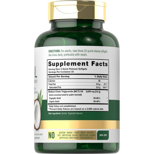 Carlyle MCT Oil Capsules 3600 mg | 70 Softgels | Keto Coconut Oil Pills | Non-GMO & Gluten Free Supplement
