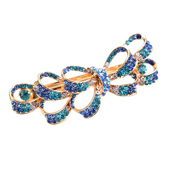 Ruihfas Women Girls Crystal Rhinestone Flower Pattern Hair Spring Clip Hairpin Sweet Hair Accessories (Blue Bowknot)